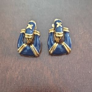 Navy and Gold Clip-On Earrings
